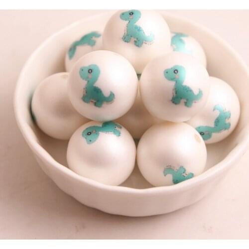 Kwoi Vita New Custom Design 20MM 100pcs Chunky Acrylic Print Dinosaur Beads for Kids Necklace Jewelry