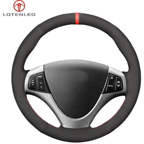 LQTENLEO Black Suede Hand Sewing Car Steering Wheel Cover For Hyundai i30 2009 2010 2011 Elantra Touring 2010 2011 2012