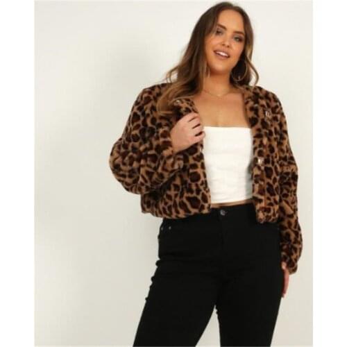 Fashion Women Leopard Coat Long Sleeve Tops Ladies Cardigan Top Faux Fur Coat Covered Button Jackets Turn-down Collar Clothes