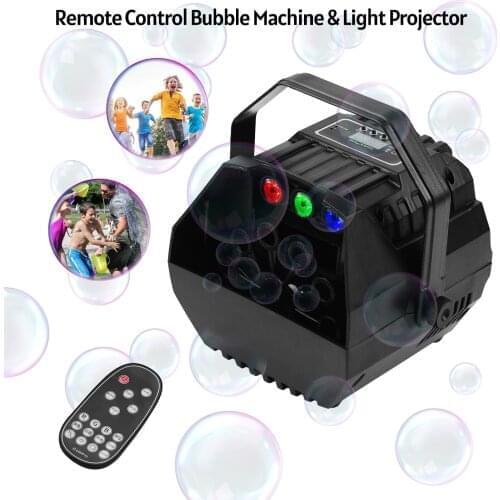 Muslady LED Bubble Machines Projector Sound Activated with U-shape Handle Remote Control for Stage Wedding Decoration Activities