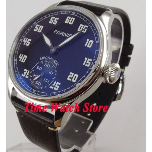 44mm Parnis black dial white marks luminous 17 jewels mechanical 6498 hand winding movement mens watch 792