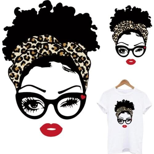 Leopard Print Girl Iron On Transfer For Clothes DIY A-Level Washable Patches For Clothing Fashion lady Patch Decoration Applique