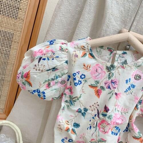 New Summer Floral Printed Baby Girls Blouses Puff Sleeve Toddlers Kids Pullovers Tops Korean Style Children Shirts