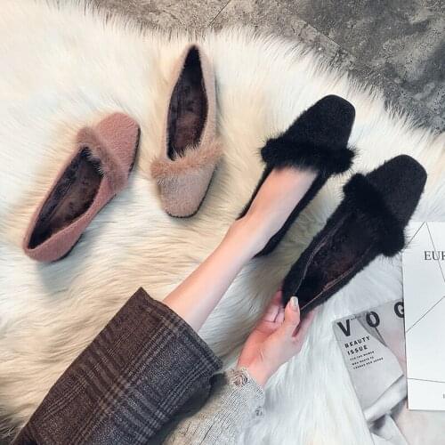 Pea shoes female flat bottom suede hair womens shoes driving shoes soft soft comfortable shoes warm Loafers big size34-43 O5-92