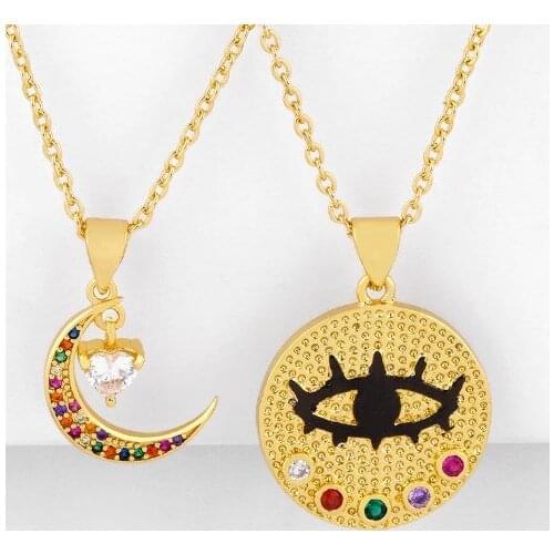 Evil eye moon multicolor micro pave cz zircon cubic zirconia necklace copper Clavicle gold plated Snake Chain Choker Pendant s3