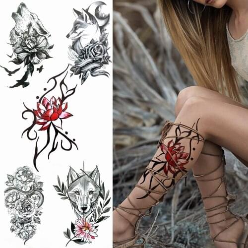 Fake Lotus Flower Watercolour Temporary Tattoo For Women Sexy Waterproof Tatoo Sticker Hot Sale Tattoo Totem Armband