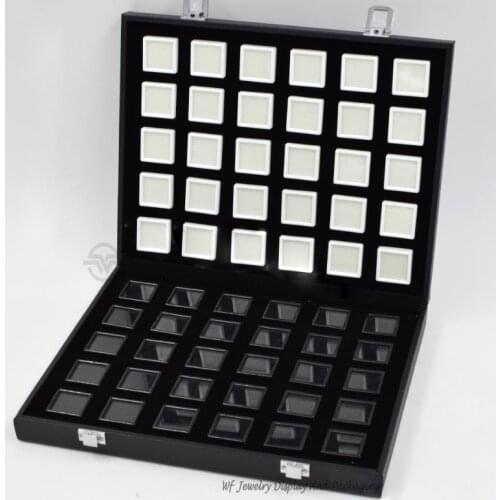 Portable Black Pu Travel Gem Box Gemstone Storage Case Jewelry Tray Stone Holder Organizer WIth 60PCS 3x3cm Diamond Boxes