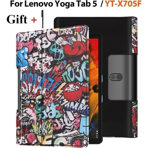 For Lenovo Yoga Tab5 YT-X705F Smart Cover Magnet Printed Pu Leather Tablet case for Yoga Tab 5 10.1 Funda Shell with Stylus
