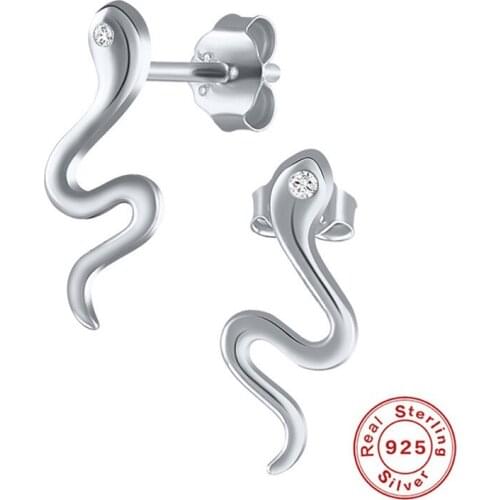 Real 925 Sterling Silver Small Snake Stud Earrings For Women Men Hip Hop Punk Jewelry Vintage Minimalist Gold Silver Earrings