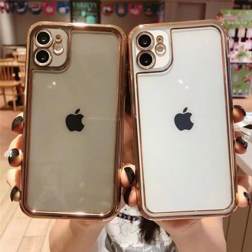 Luxuly Solid Color Electroplate Soft TPU Phone Case For iphone Xs XR 12 Pro 11 Pro Max SE 7 8Plus Single hole Lens Protect Shell