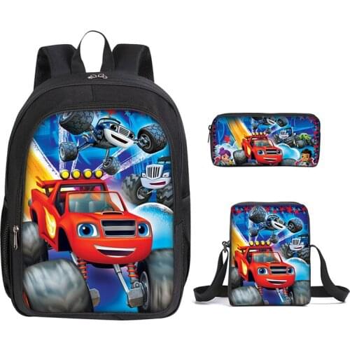 3pcs/set Cartoon Blaze and Machines Print Backpack for Boys Children School Bags Kids Fashion Travel Book Bag