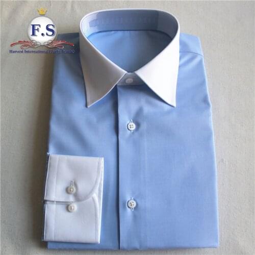 Tailored 120s EASY CARE MEN DRESS SHIRT WITH WHITE COLLAR AND CUFF