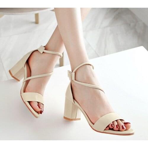 Big Size High heels sandals women shoes woman summer ladies Leaky toe sandals with thick heels