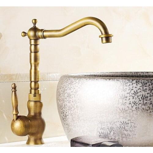 Kitchen Faucets 360 Swivel Antique Brass Mixer Tap Bathroom Basin Mixer Hot Cold Tap Antique Faucet znf014