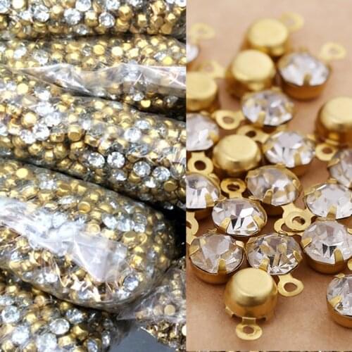 Gold Claw Single Hoop Crystals Glass Clear White Rhinestones with Metal Bottom for Garment DIY Craft Decoration