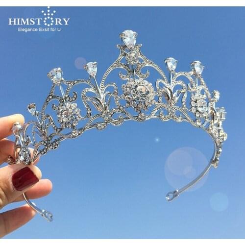 HIMSTORY Rhinestone Crystal Cubic Zircon Wedding Tiara Headband Bridal Princess Crown Hair Accessories Bridesmaids Jewelry Women
