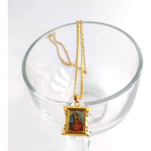 Loyal Holy Pendant Mother 24 K Yellow Solid Yellow Gold GF Fine CZ Lady Mary goddess icon Necklace Chain 60cm 20*21mm