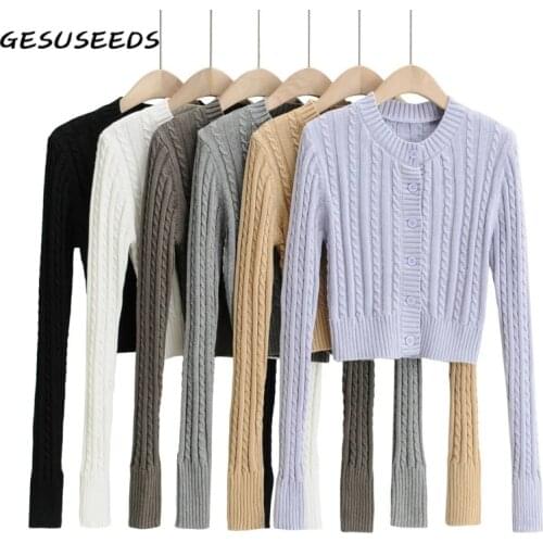 Vintage cropped cardigan women fall knit sweater long sleeve o neck tops casual button up sweater twist white cardigan purple