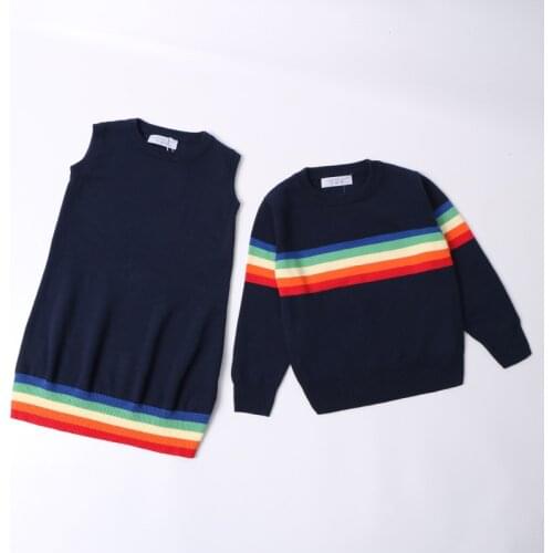 Siblings Outfit Knitted Sweater 2021 Autumn Childrens Clothing Baby Boy Girl Dress Korean Stripe Warm Tops
