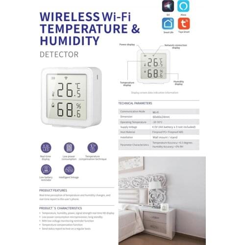 WIFI temperature and humidity sensor ABS/PC smart home indoor intelligent linkage Split design mobile phone remote monitoring