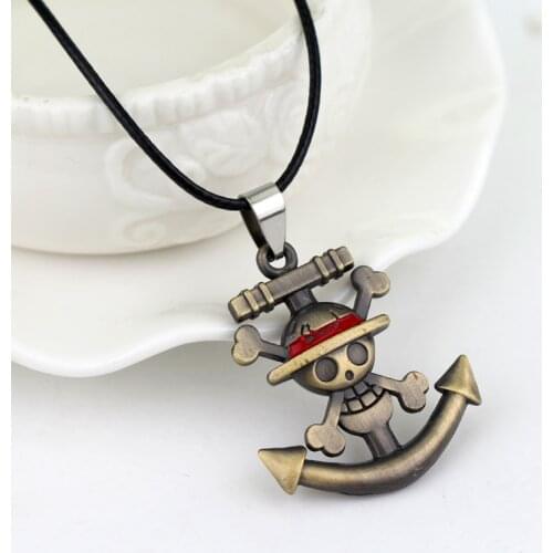 Japanese Anime Jewelry One Piece Necklace Pirate Luffy Bpne Skull Classic Logo Necklace Leather Rope Pendants Necklaces