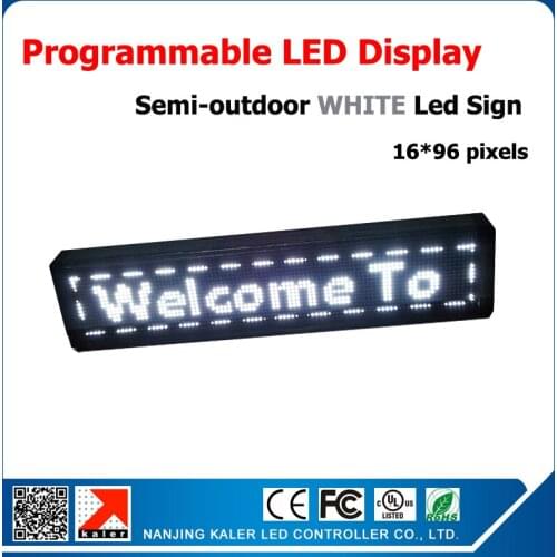 High bright white led text sign p10 led 16*96 dot matrix white programmable and runnig message led displaysemi-outdoor