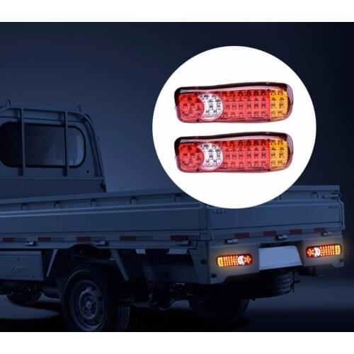 Fuleem 2PCS 46 LED Truck Trailer Tail Lights Turn Signal Reverse Brake Rear Lamp 24V Waterproof