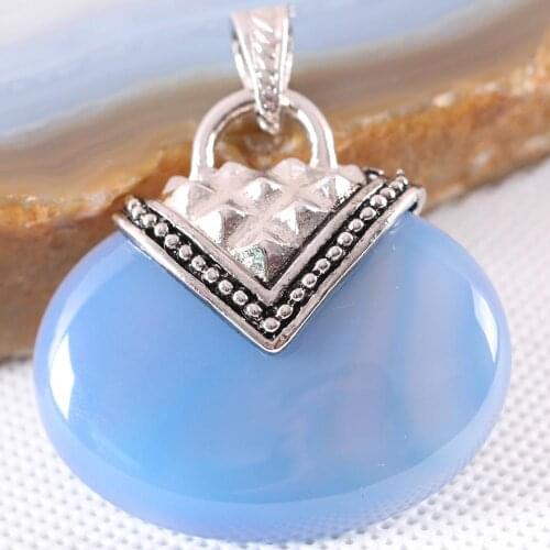 Women Jewelry Gift Natural Stone 40MM Cabochon Oval Bead Blue Onyx Pendant for Necklace 1Pcs K1170