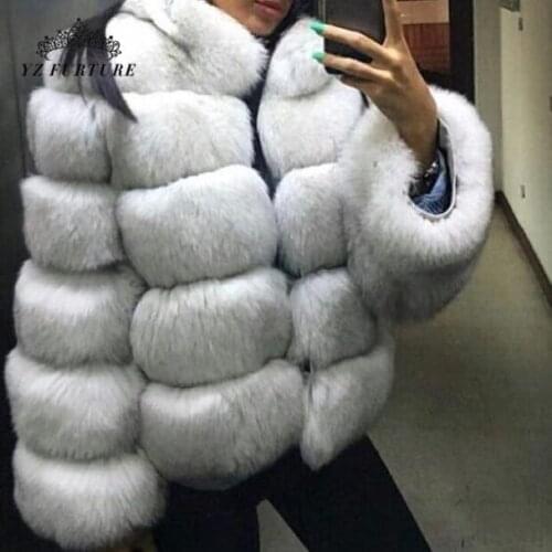 50cm 2020 Fashion Dark Gray Coat Short Real Fur Coat Women Natural Fox Fur Coats Winter Nine Quarter Sleeves Warm Clothing Coats