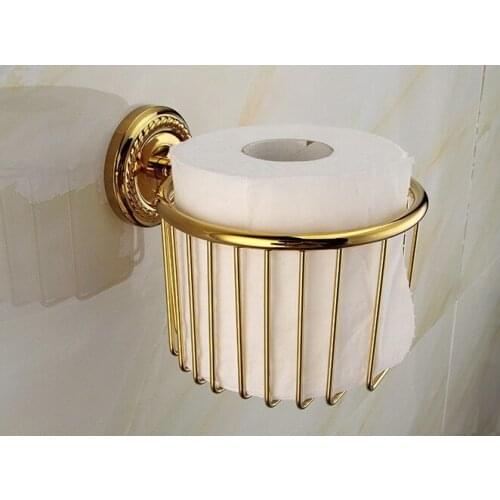 Gold Color Bathroom Accessaries Toliet Tissue Paper Basket Towel Roll Holder Chinese Luxury Style zba609