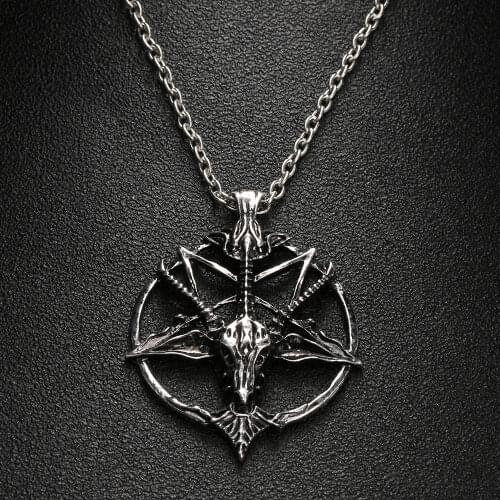 1 PC Fashion Necklace Pentagram Pan God Skull Goat Head Pendant Necklace Luck Satanism Occult Metal Vintage Star Necklace