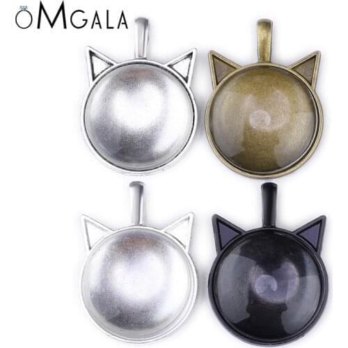 DIY Jewelry Making 10PCS Cat Ears Shape Setting Charms Cabochon Cameo Base Tray Bezel Blank 25mm Round Glass Pendant Necklace