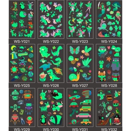 10pcs/pack Waterproof Sweat Green Unicorn Mermaid Children Tattoo Stickers Luminous Cartoon Tattoo Stickers Christmas Toys