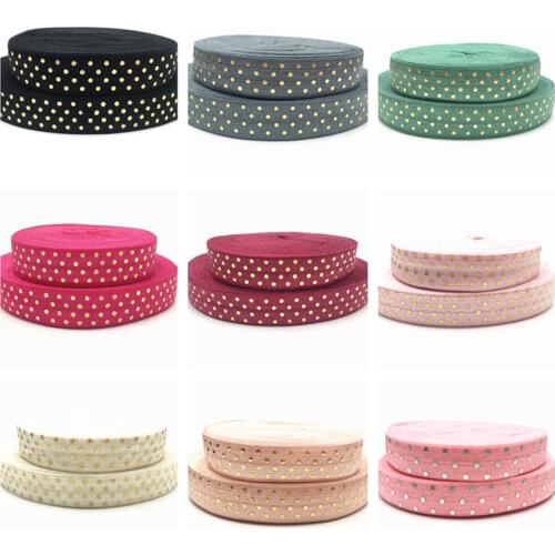 10Yards 5/8 Gold Foil Polka dots Fold over elastic, Printed elastic bands, Hair elastic ribbon Foe sewing supplies