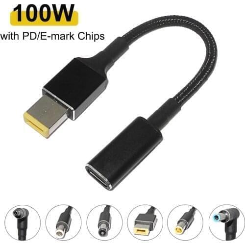 100W USB C to Dc Power Cable Converter Type C Female to 5.5x2.5 4.5x3.0 7.4x5.0mm Male Plug Universal Laptop Charger Connector