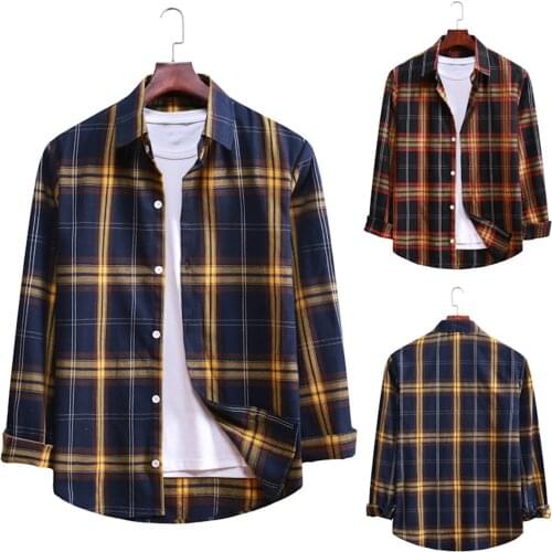 2020 New Spring Autumn Long Sleeve Red Black Plaid Shirt Men Slim Fit Cotton Casual Shirts Men Clothing Fashion Brand S-2XL