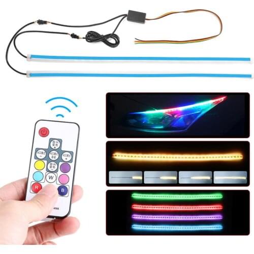 2X Flexible Multi Color Car LED DRL RGB Daytime Running Light LED Waterproof Strip Flowing Turn Signal Light For Headlight