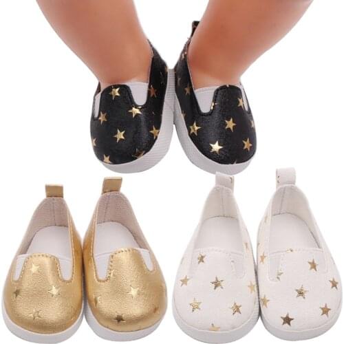 40-43 Cm Baby Boy Dolls PU Gold Star Shoes American Newborn Flat Shoe Toys Accessories Fit 18 Inch Girls Birthday Gift g11