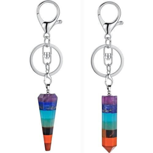 ASHMITA 7 Chakra Healing Crystals Pendant Keychain Reiki stone Energy Pointed Dowsing Divination Pendulum Key Chain Ring