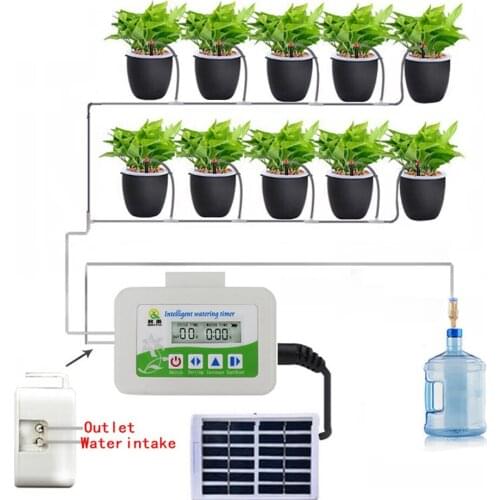 Automatic Watering Drip Irrigation Timer System Solar Energy USB Rechargeable Watering Irrigation Device for Greenhouse Garden