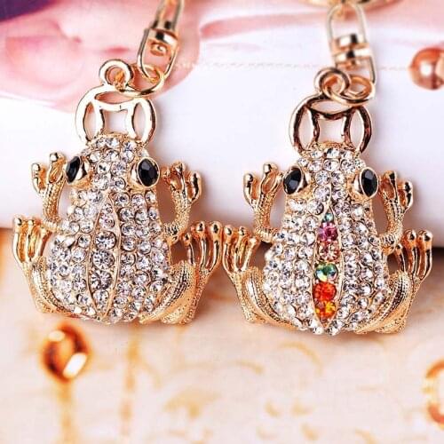 Classic toad frogs fortune key ring fashion crystal car keychain charm bag pendant keyring rhinestone key chains