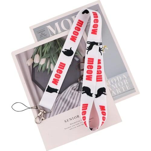 Flyingbee Meow Black Cat Neck Strap Lanyards ID Badge Card Holder Keychain Phone Gym Strap Webbing Necklace Gift X2241