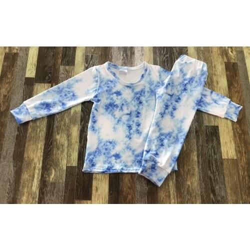 Boutique children tie-dyed boys and girls matching blue and pink pajamas set