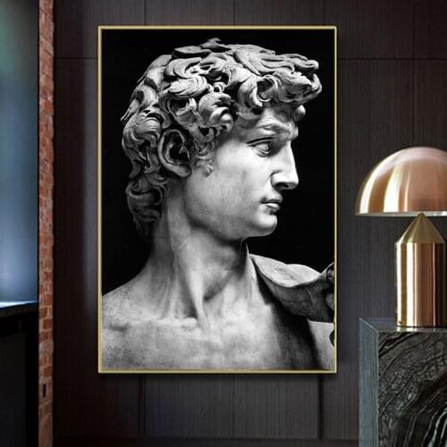 Black and White David Head Sculpture Canvas Painting Posters and Prints Wall Art Pictures Cuadros for Living Room Decoration