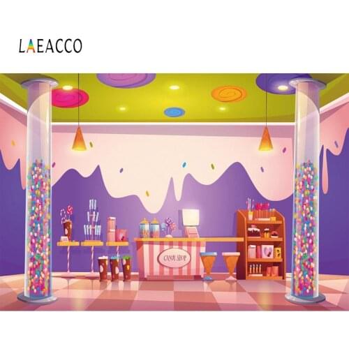 Photography Backdrops Baby Cartoon Candy Dessert Shop Ice Cream Interior Photographic Background Photo Studio Photophone