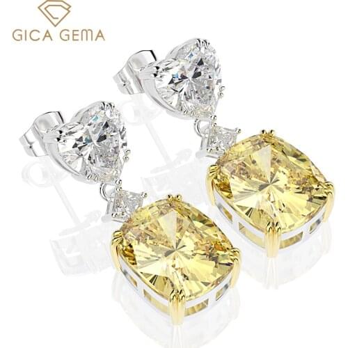 GICA GEMA 925 Sterling Silver Heart Created Zircon Gemstone White Gold Drop Dangle Earrings Fine Jewelry