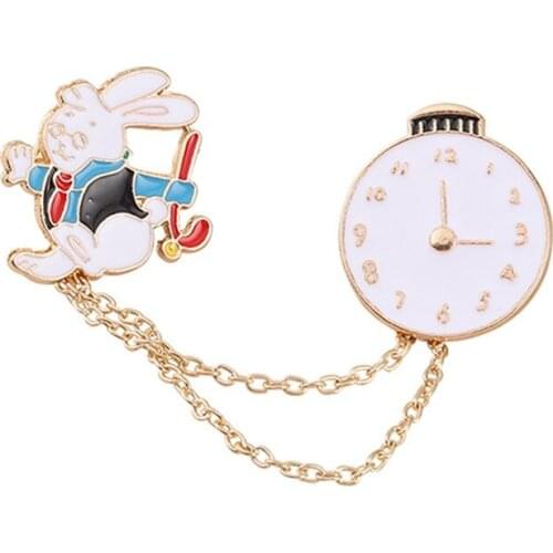 Kawaii Wonderland Mr. White Rabbit Chain Brooch Pocket Watch Rabbit Envelope Cat Pin Shirt Accessories Student Bag Badge