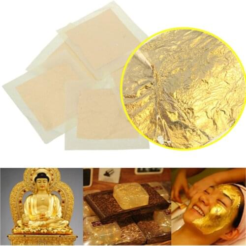 KiWarm 10pcs 24K Pure Genuine Edible Gold Leaf Foil Sheet Decor Foil Golden Cover Gold Leaf Foil Gilding Handicrafts Craft Paper