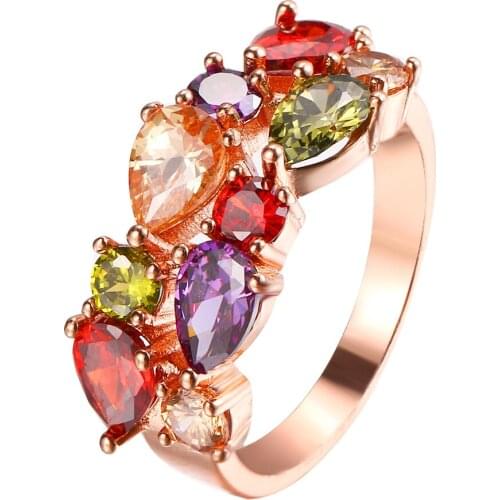 Hermosa Beautiful Natural Garnet Peridot Morganite AmethystHOT Rose Gold Ring Size 6# 7# 8# 9# 10# Jewellery Accessories