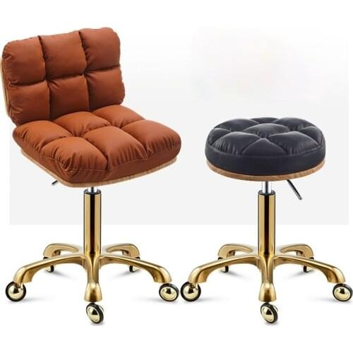 Beauty Stool Lifting Barber Shop Chair Rotating Stool Hairdressing Work Bench Pulley Stainless Steel Barber Soft Chair